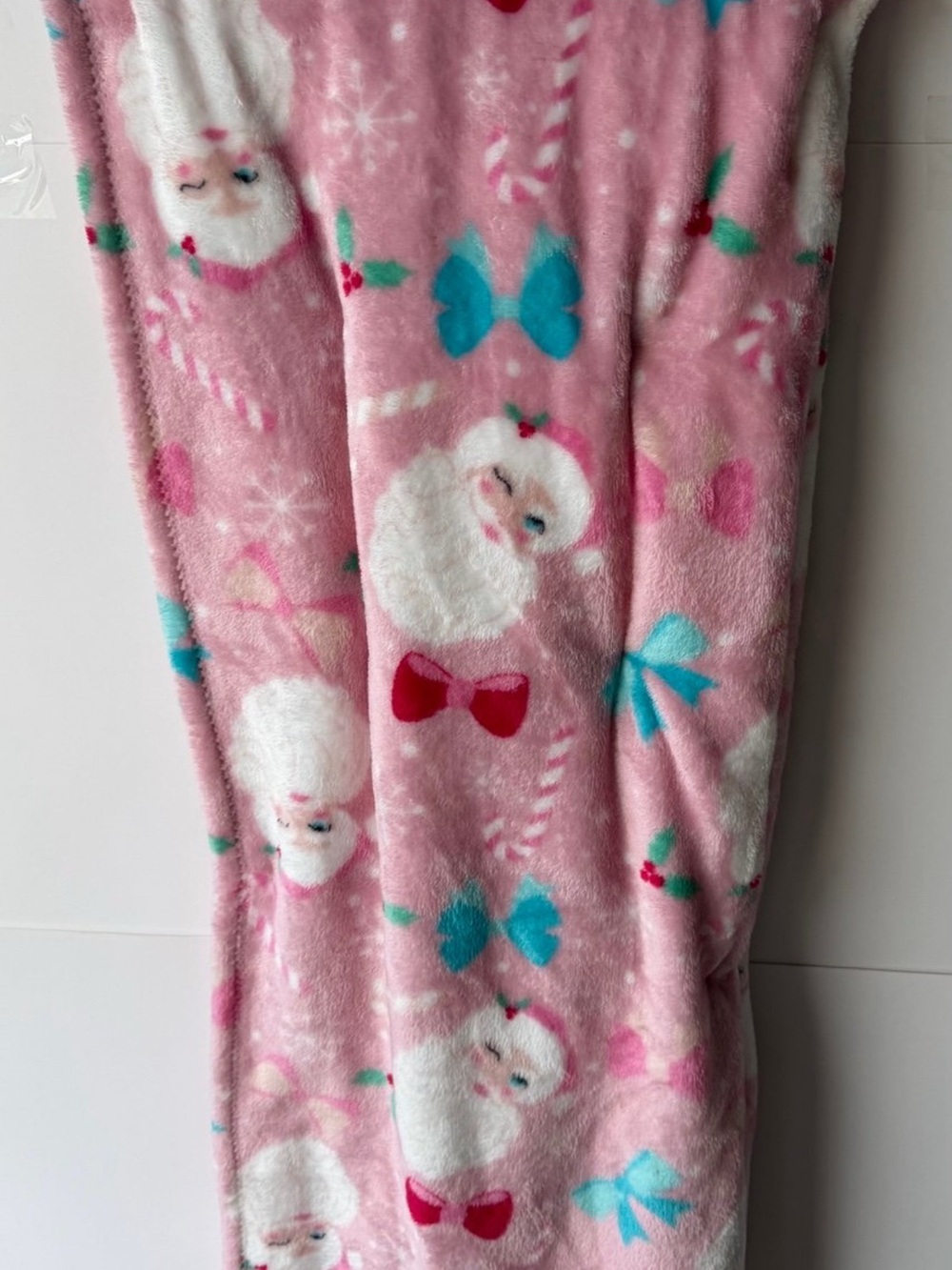 Kids Pink Plush Holiday Santa Pajama Blanket